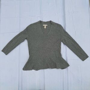 Banana Republic Gray Peplum V neck Knit Sweater